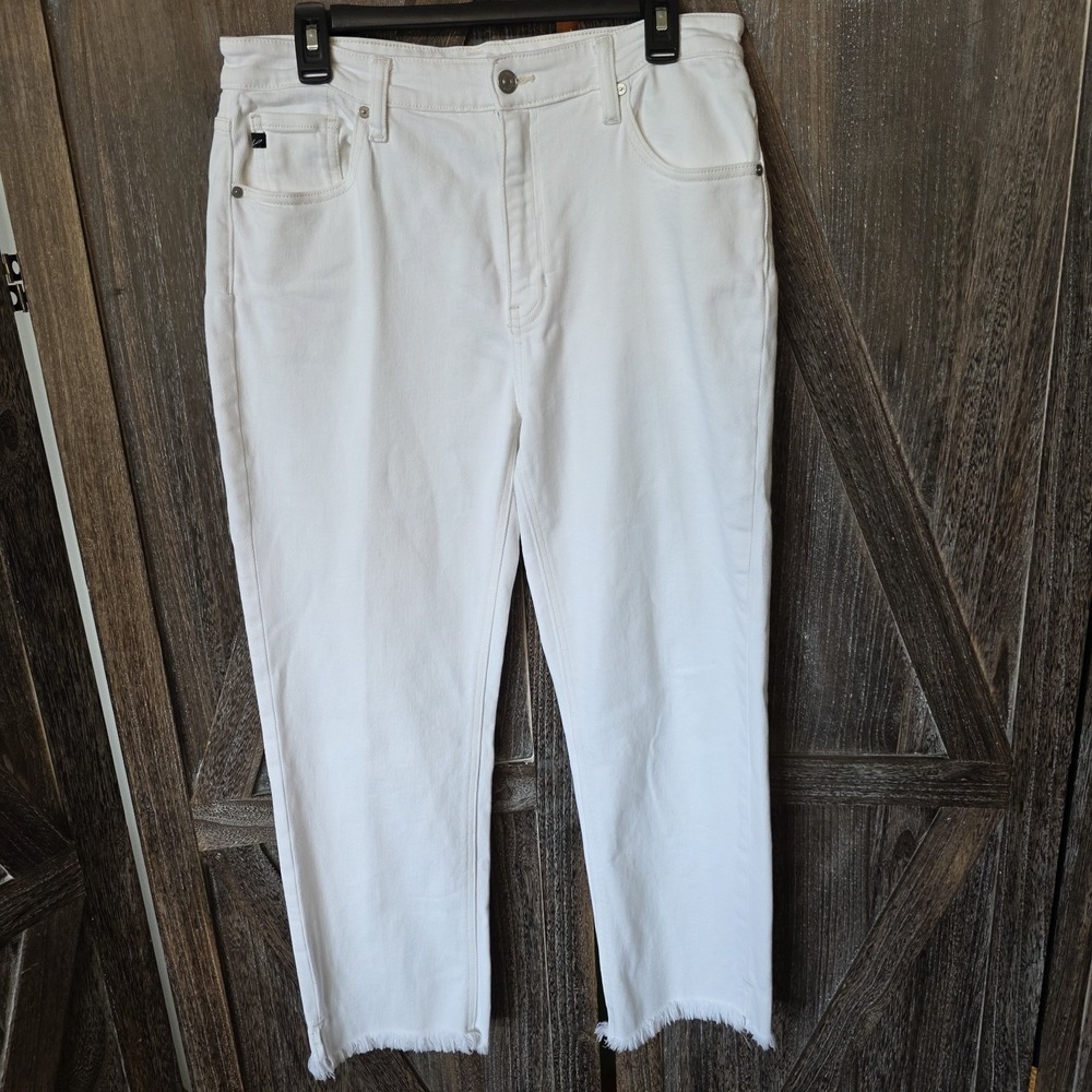 Kancan Jeans Women's Size 13/30 White Frayed Hem Crop Stretch Straight Leg